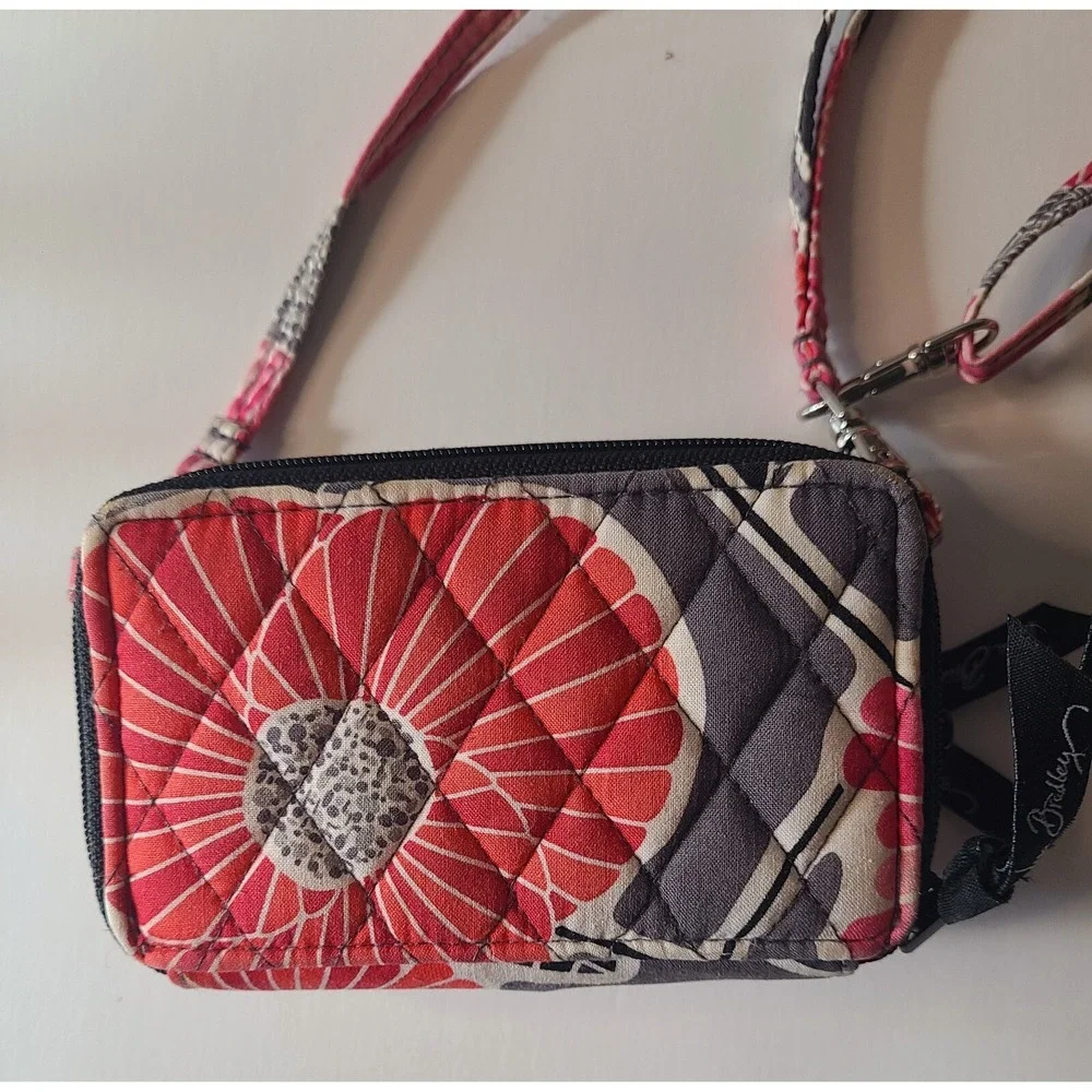 Vera Bradley All In One Crossbody Wristlet Clutch Purse CHEERY BLOSSOM PINK GREY